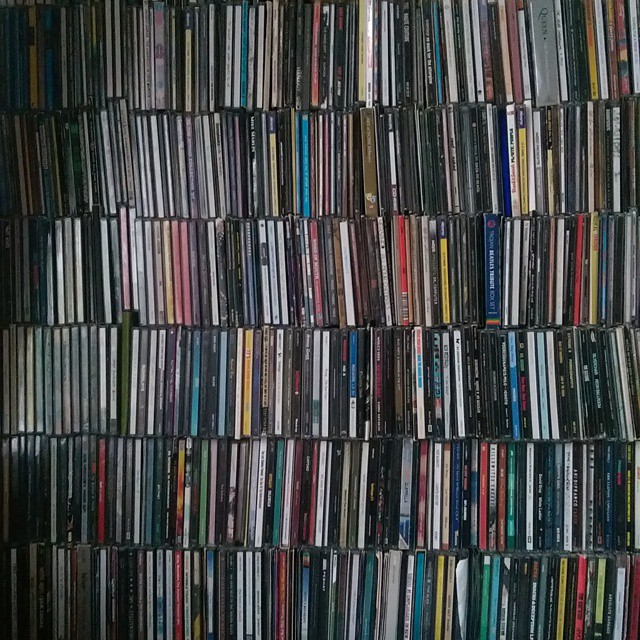 there are a lot of dvds in the room