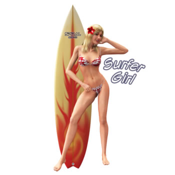 the woman poses next to her surfboard