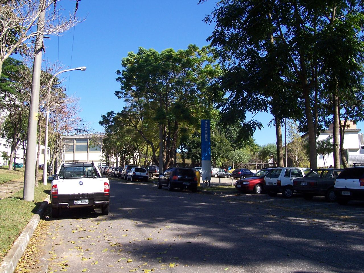 a street with many cars and trees on the street