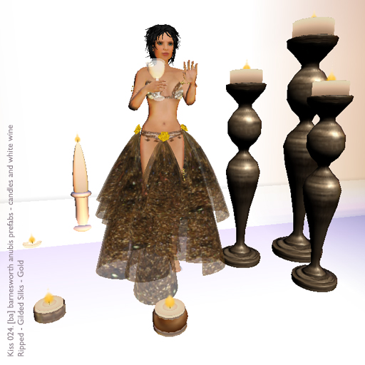 a stylized rendering of a female in a brown and beige coutrance, with a candle in front of them