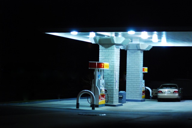 an auto service gas station in the dark