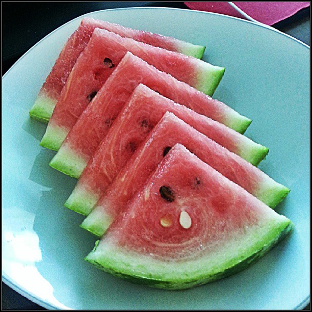 slices of watermelon on a white plate