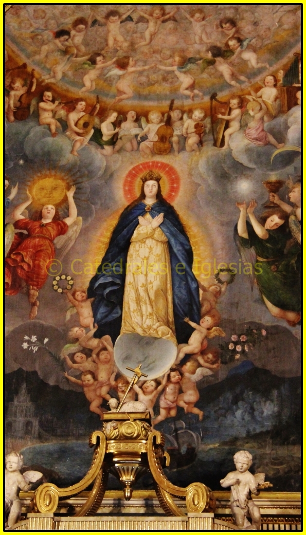 this is an image of a painting depicting the virgin mary surrounded by angels