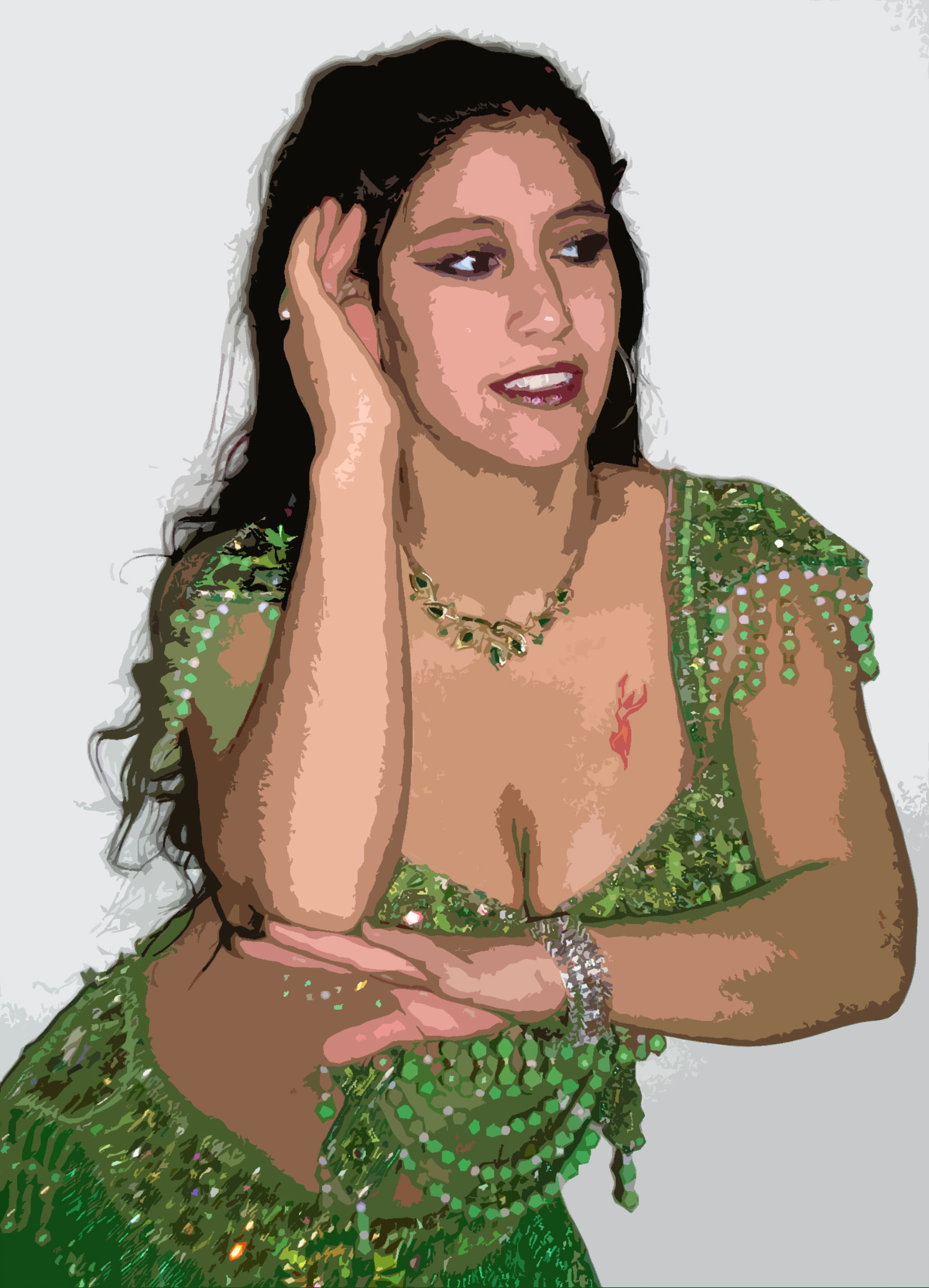 woman in green dress sitting with hands crossed