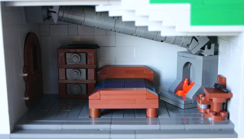 a lego bed in the middle of a room