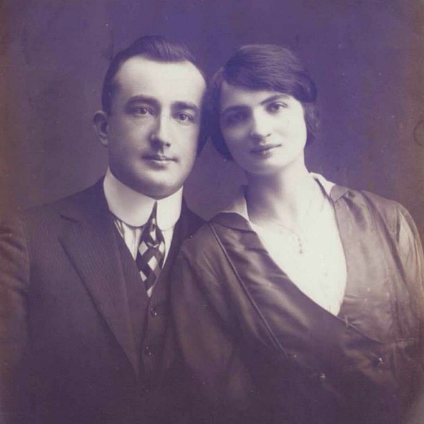 an old po of two people wearing formal attire