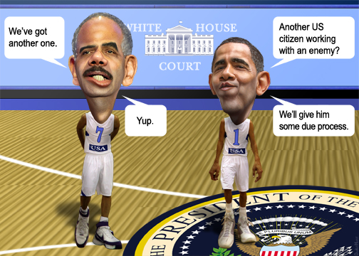 two politicians, each with a different basketball uniform