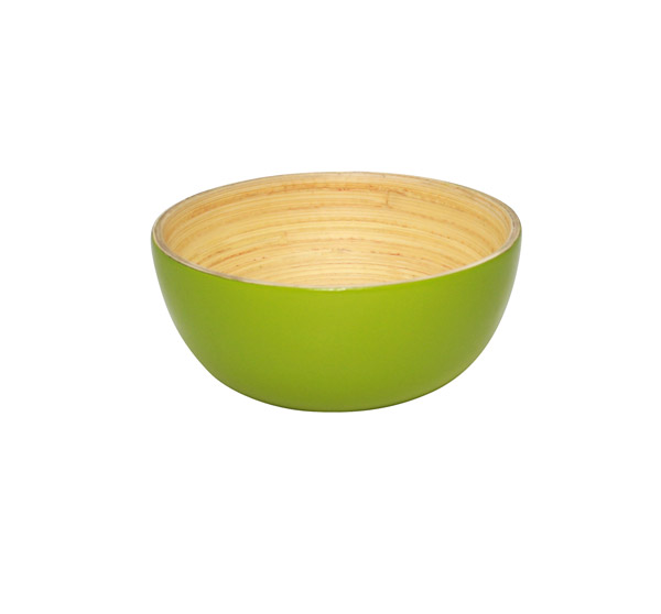 an empty green bowl is against a white background