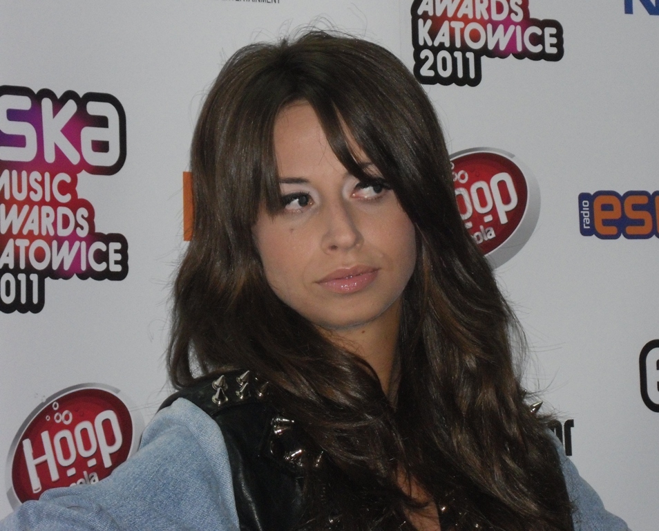 a woman looking up while wearing a jacket