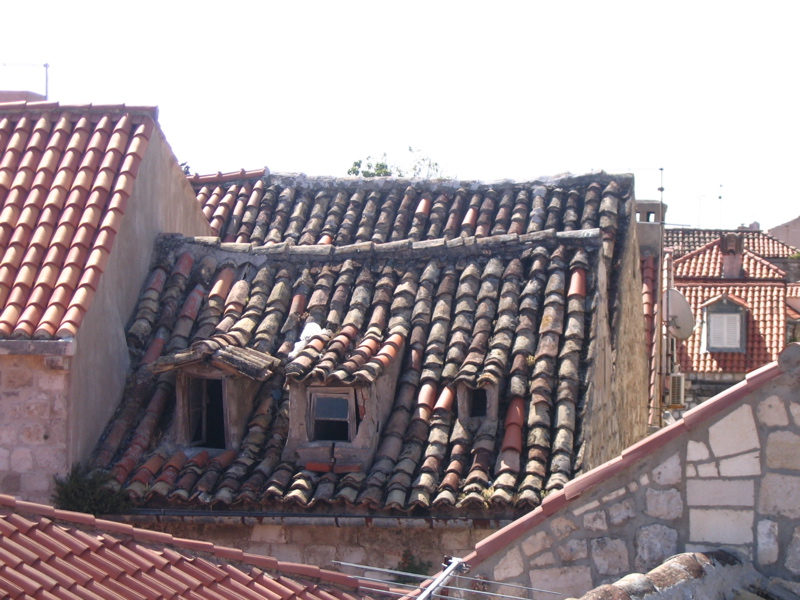 several roofs of an old town with old buildings