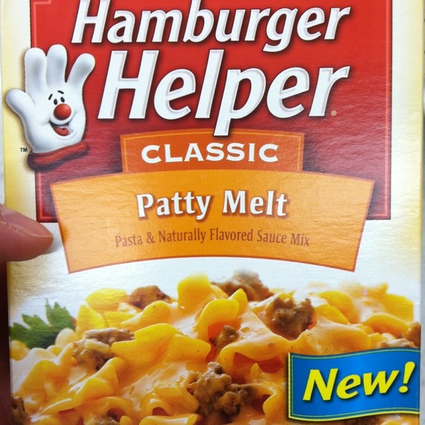 a box of hamburger helper pasta with a logo