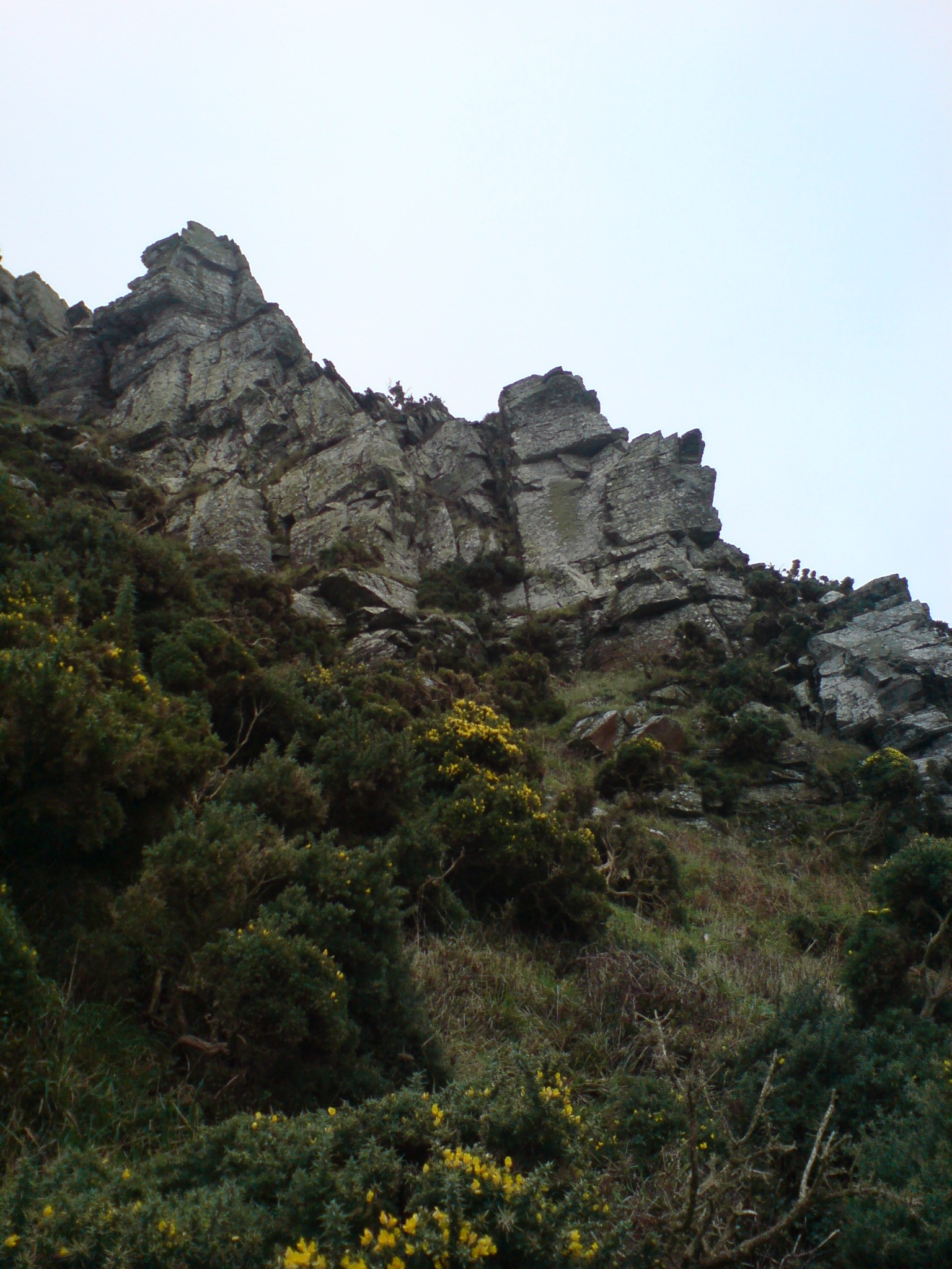 a mountain covered in grass and rocks