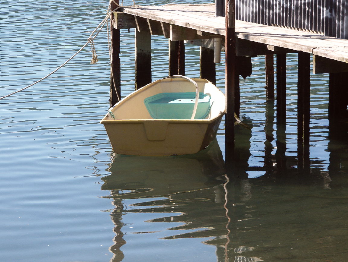 a small boat in a small body of water