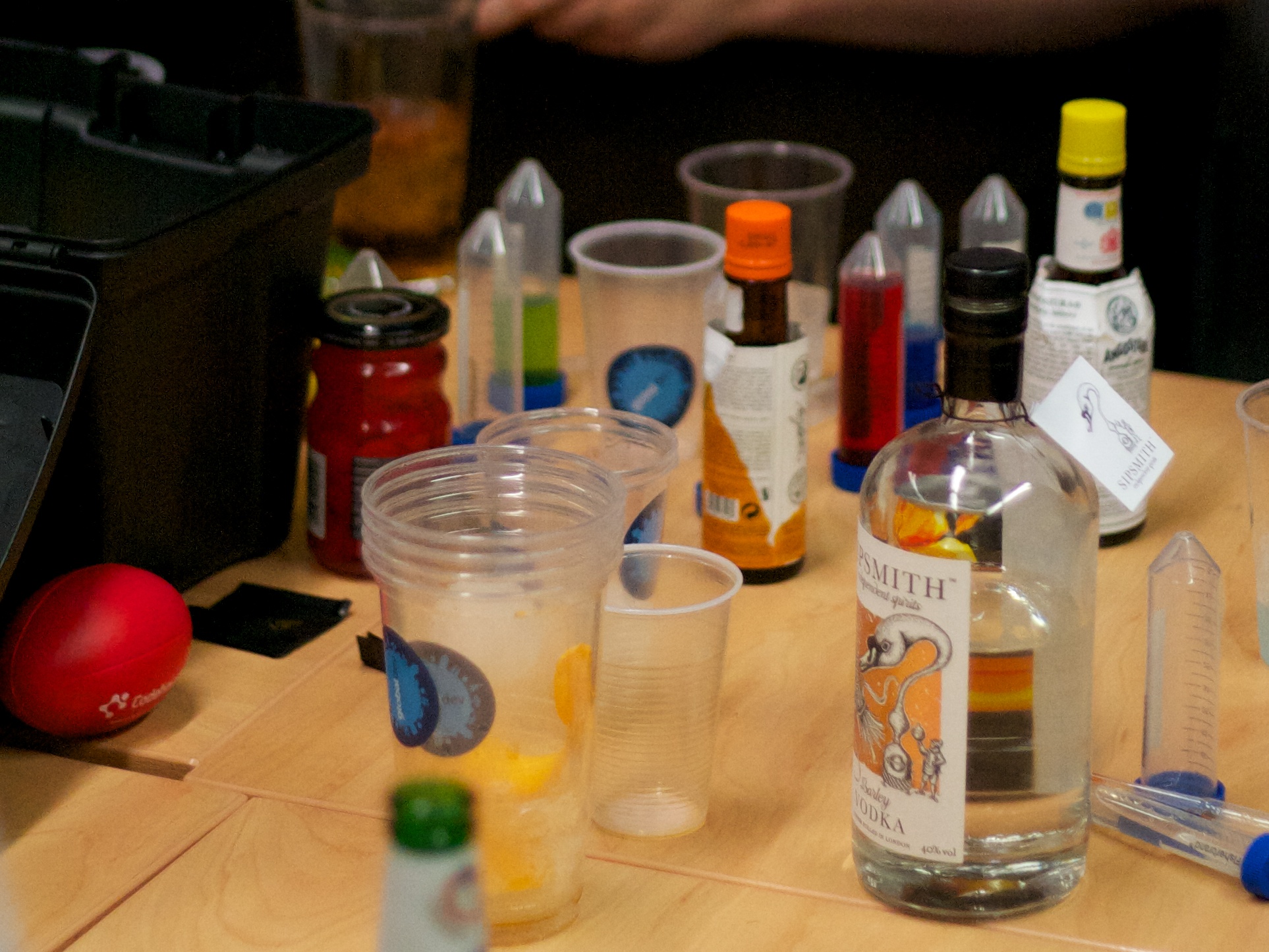 the liquors are lined up on the table