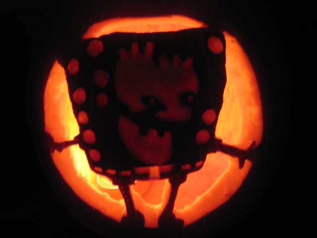 a carved pumpkin that is made with light up paint
