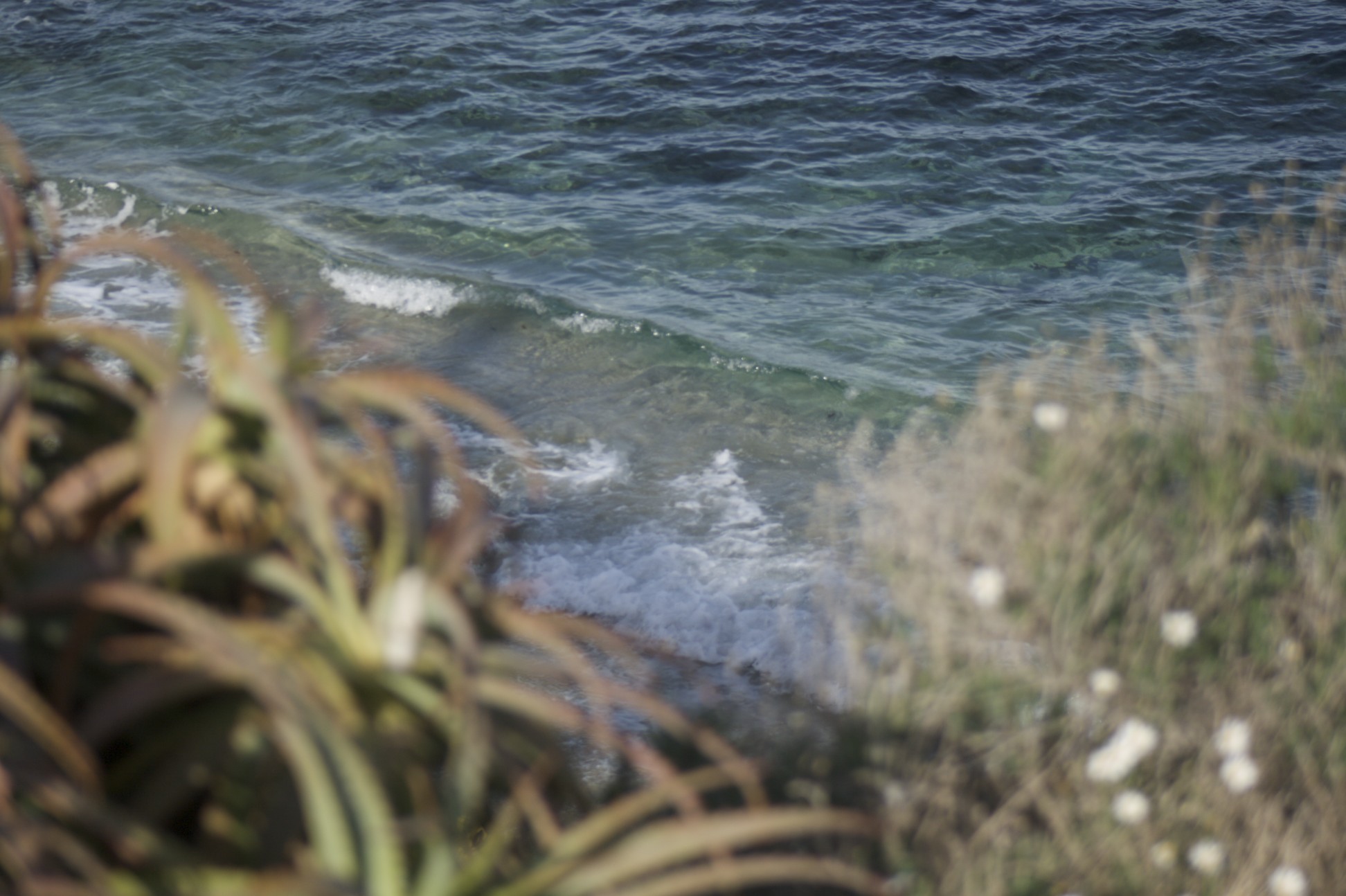 water and waves from a cliff top near a shore