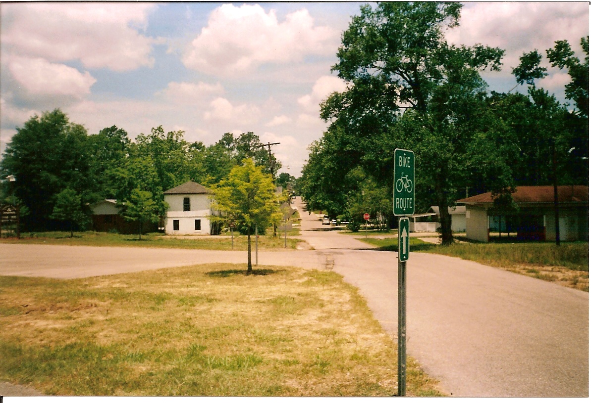 a street sign is by a tree lined street