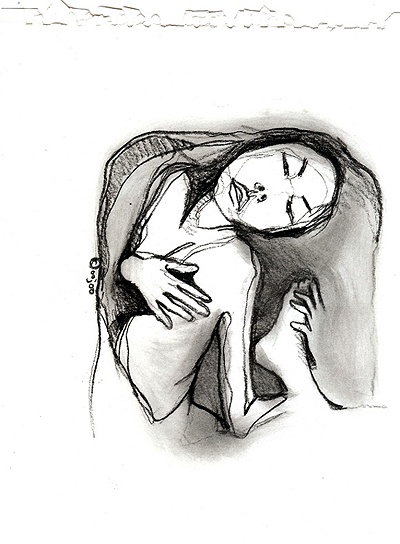 a drawing of a woman holding her baby