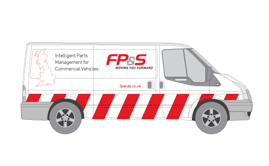 a truck that is red and white and the words fps is on it