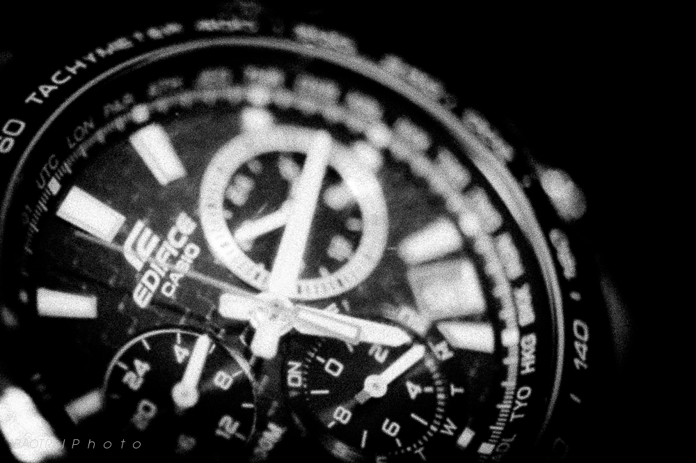 a watch with black and white image of it