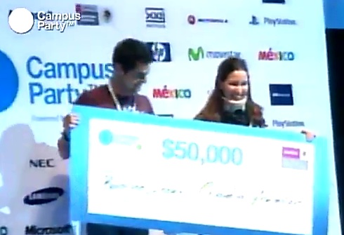 the couple presented their check to the winner
