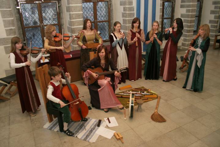 a large group of people with musical instruments
