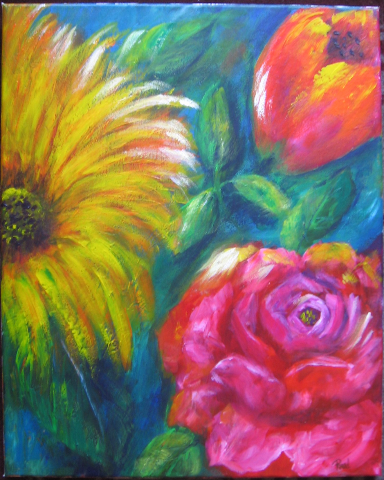 a painting with many different flowers in it
