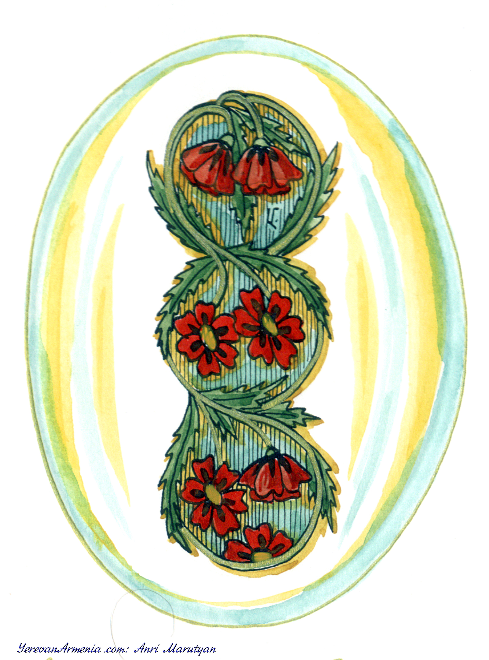 a drawing of a flower on a plate