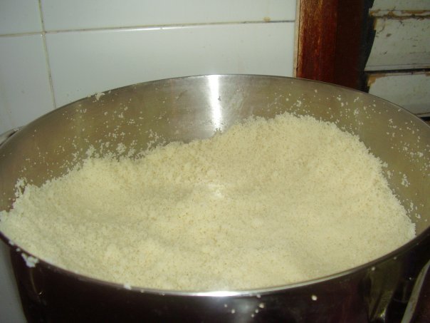 a pan full of soing that is in the process of cooking