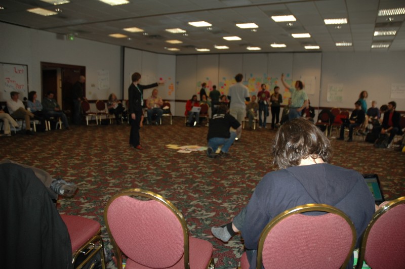 a large group of people in a room