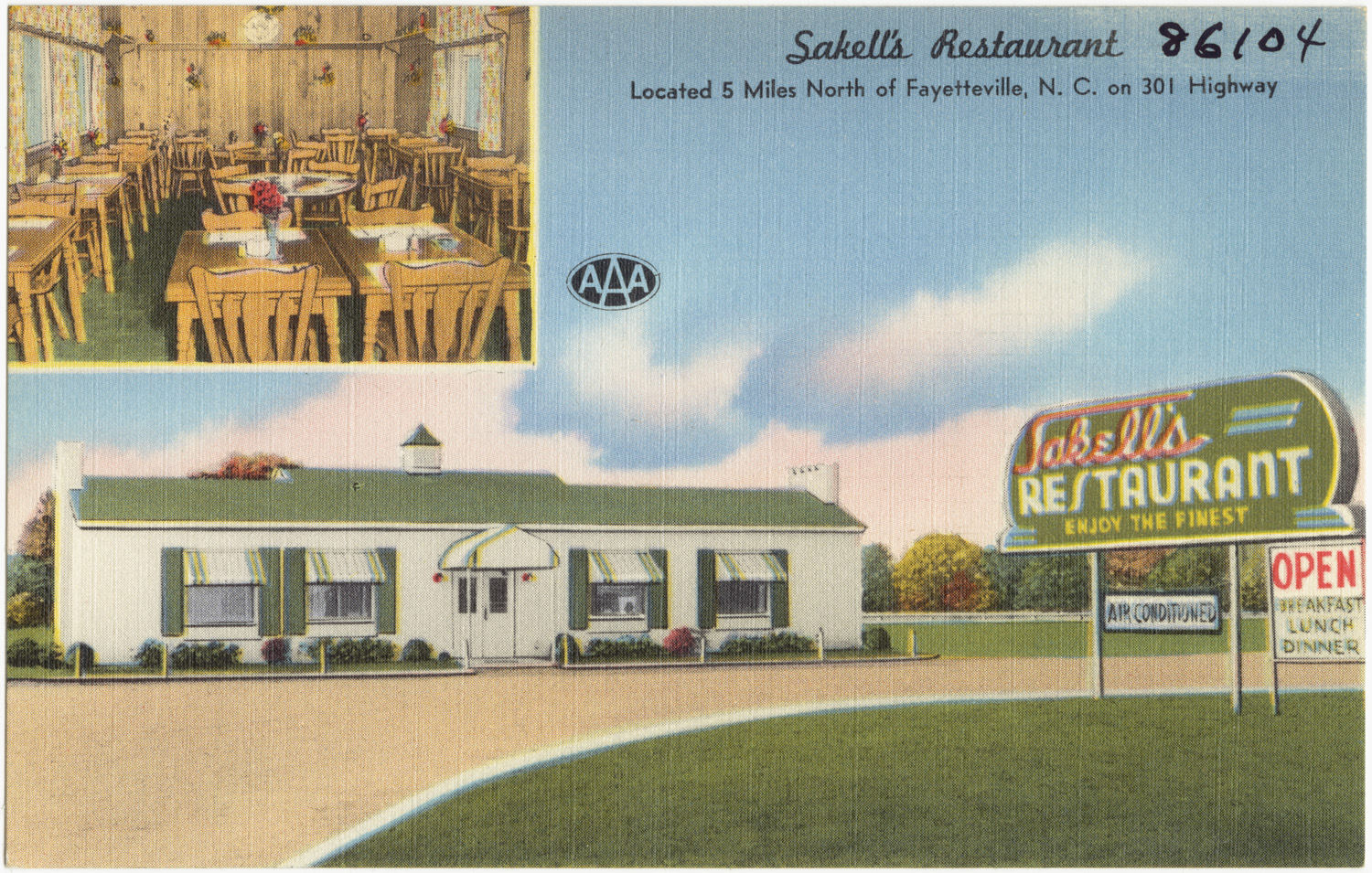 two pictures of a restaurant and a sign on the sidewalk