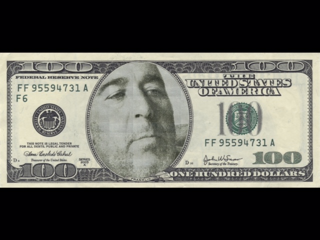 a $ 1 bill is displayed on a black background