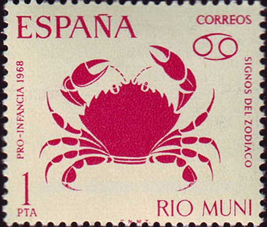 the stamp has a red crab on it