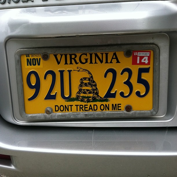 an indiana state plate that reads, don't tread on me