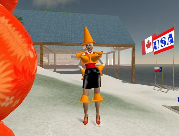 a 3d animated image of a person with a turkey in a holiday costume