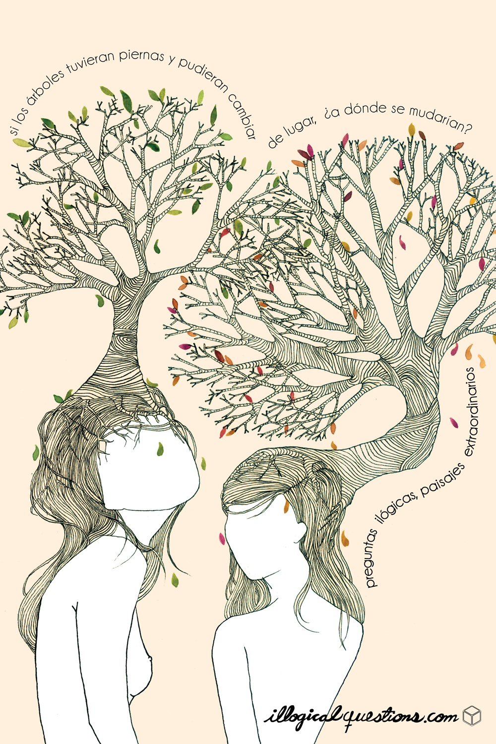 a drawing of two people with a tree on their head