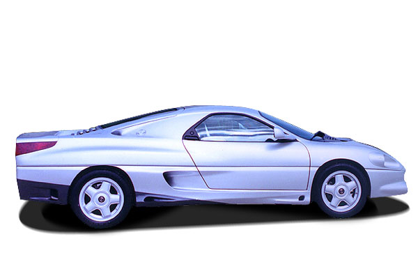 a sports car sits in a studio on a white background