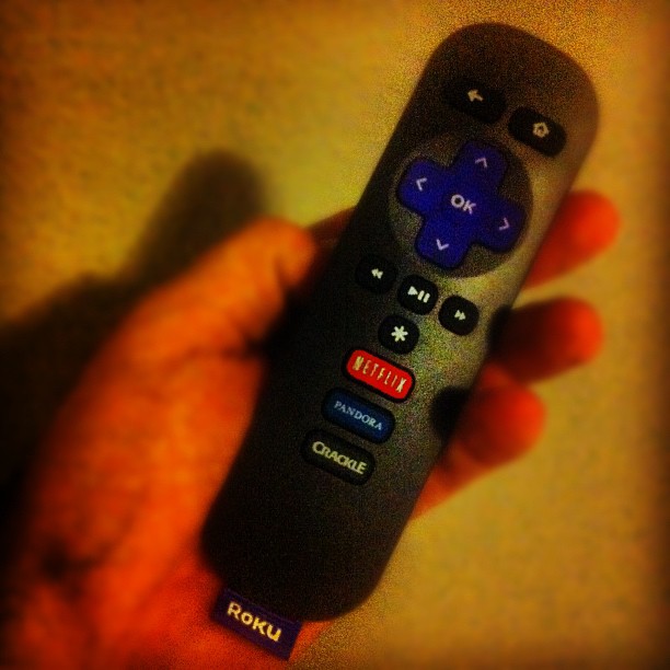 a person is holding a tv remote control