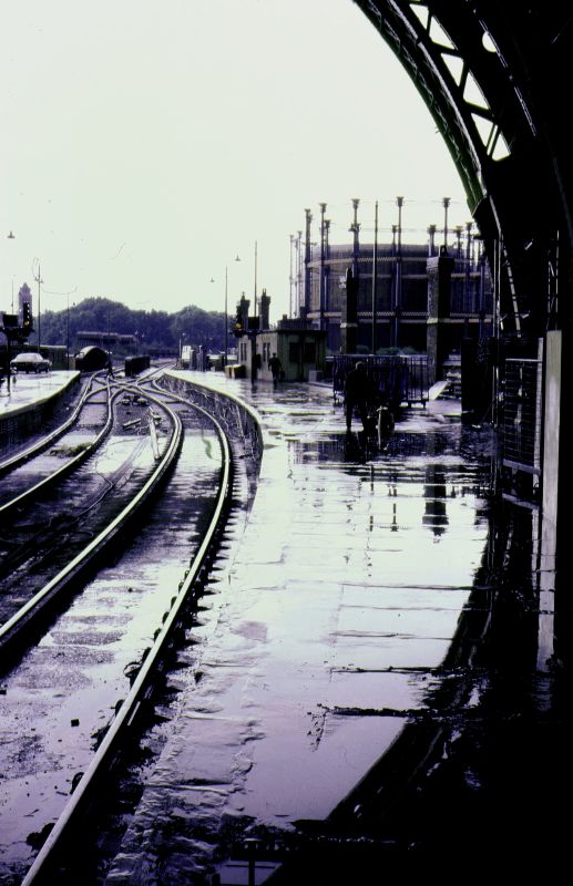 trains on their tracks in an outdoor station