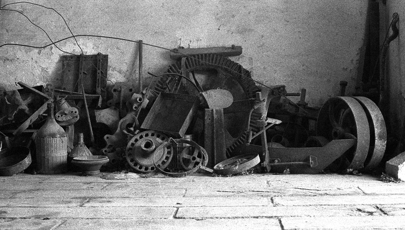 a number of old machine parts and equipment