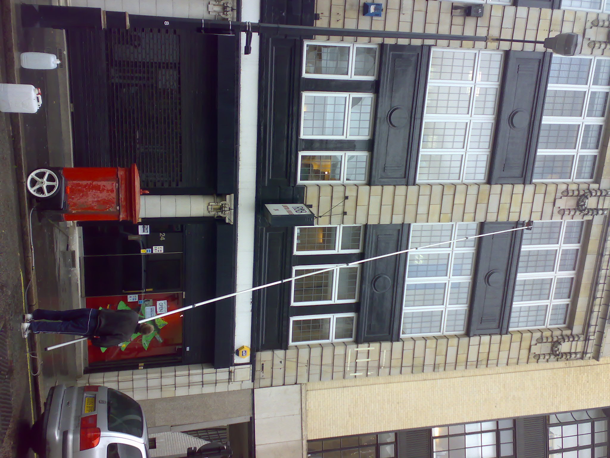 a street view from above of a building