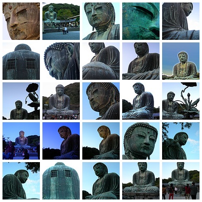 multiple pographs of many different statues made of marble
