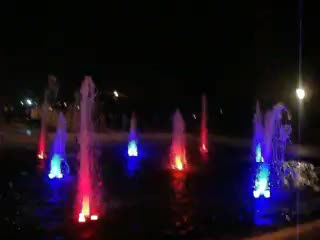 the illuminated fountains are lit up with colors
