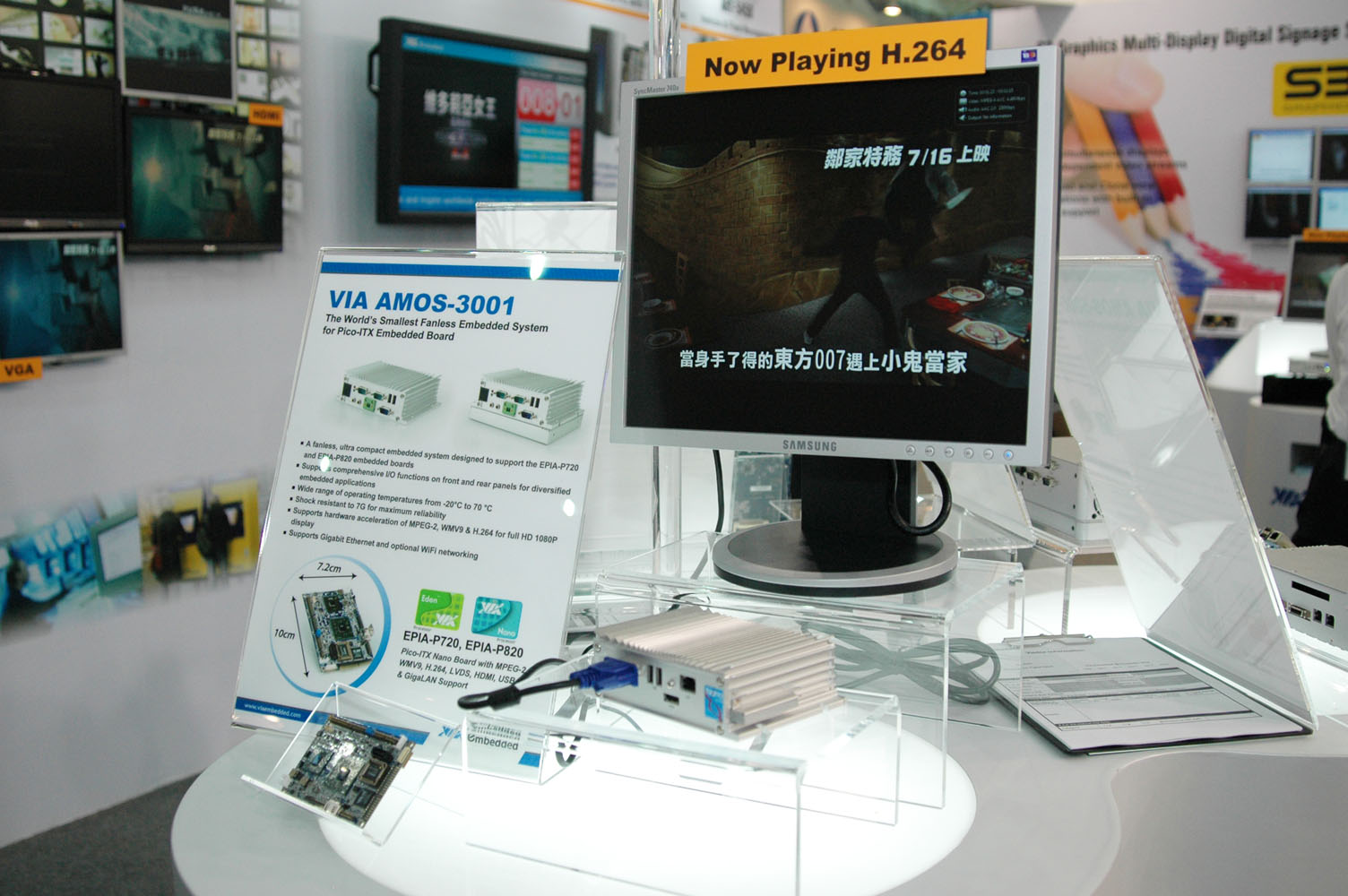 a display with a computer screen and various electronics