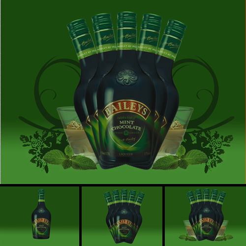 an advertit showing bottles of bailey's mint chocolate irish punch