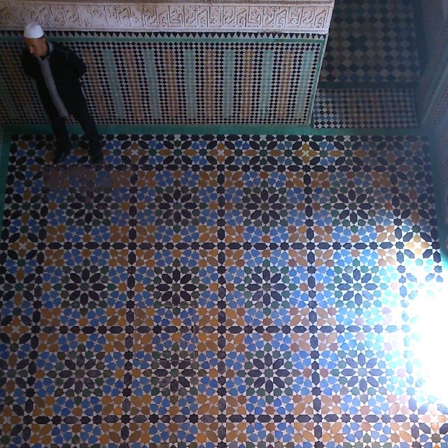 a mosaic floor pattern with an animal in the corner