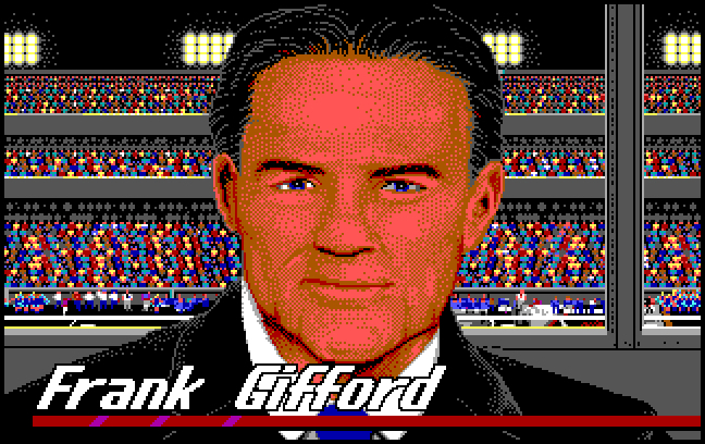 an older style video game with a man in front
