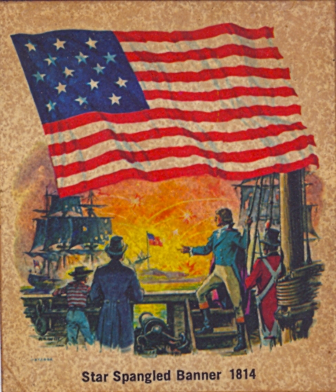 an old book that has a picture of men in uniform in front of an american flag