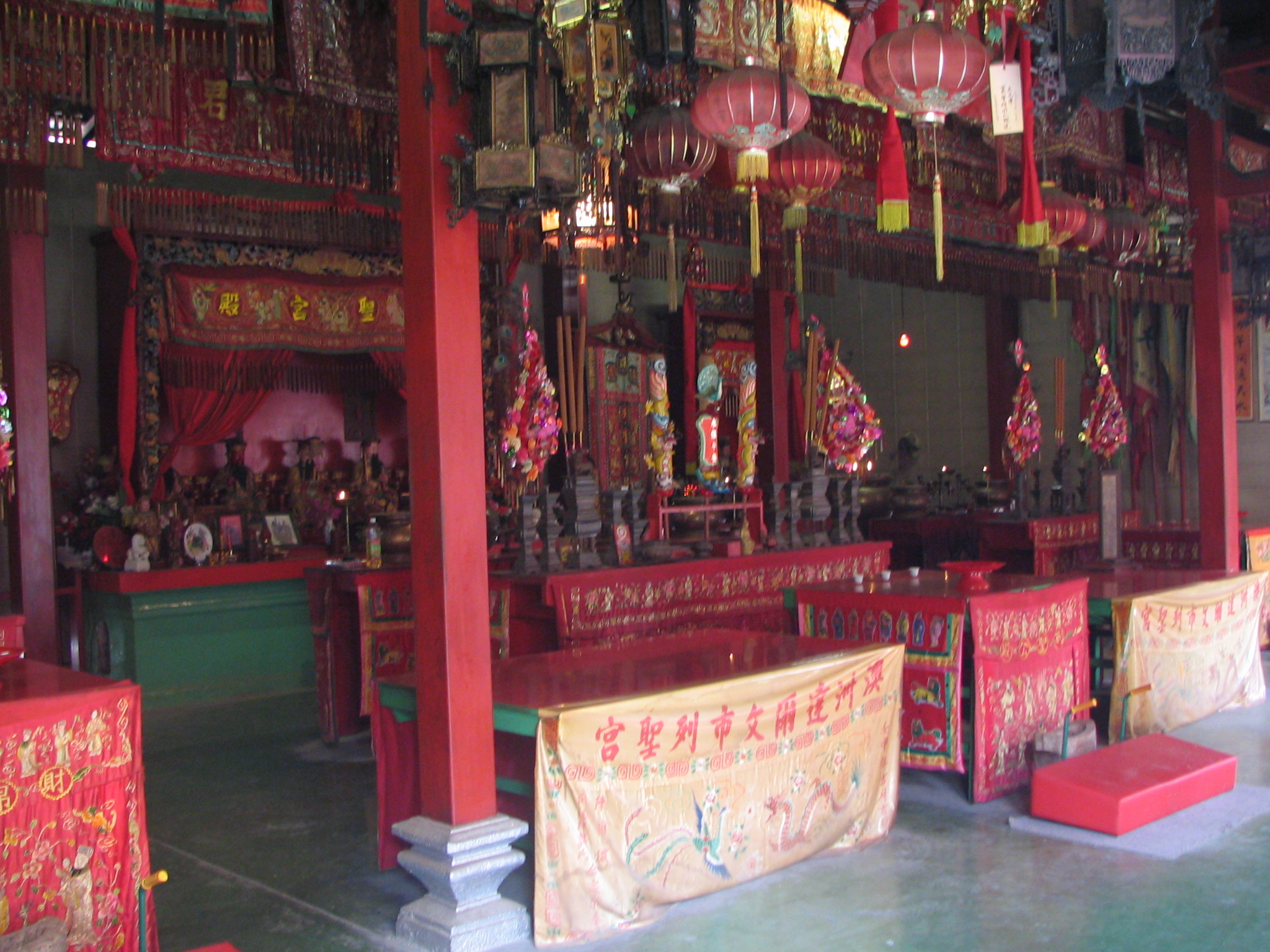 red chinese altar with lanterns and decorations