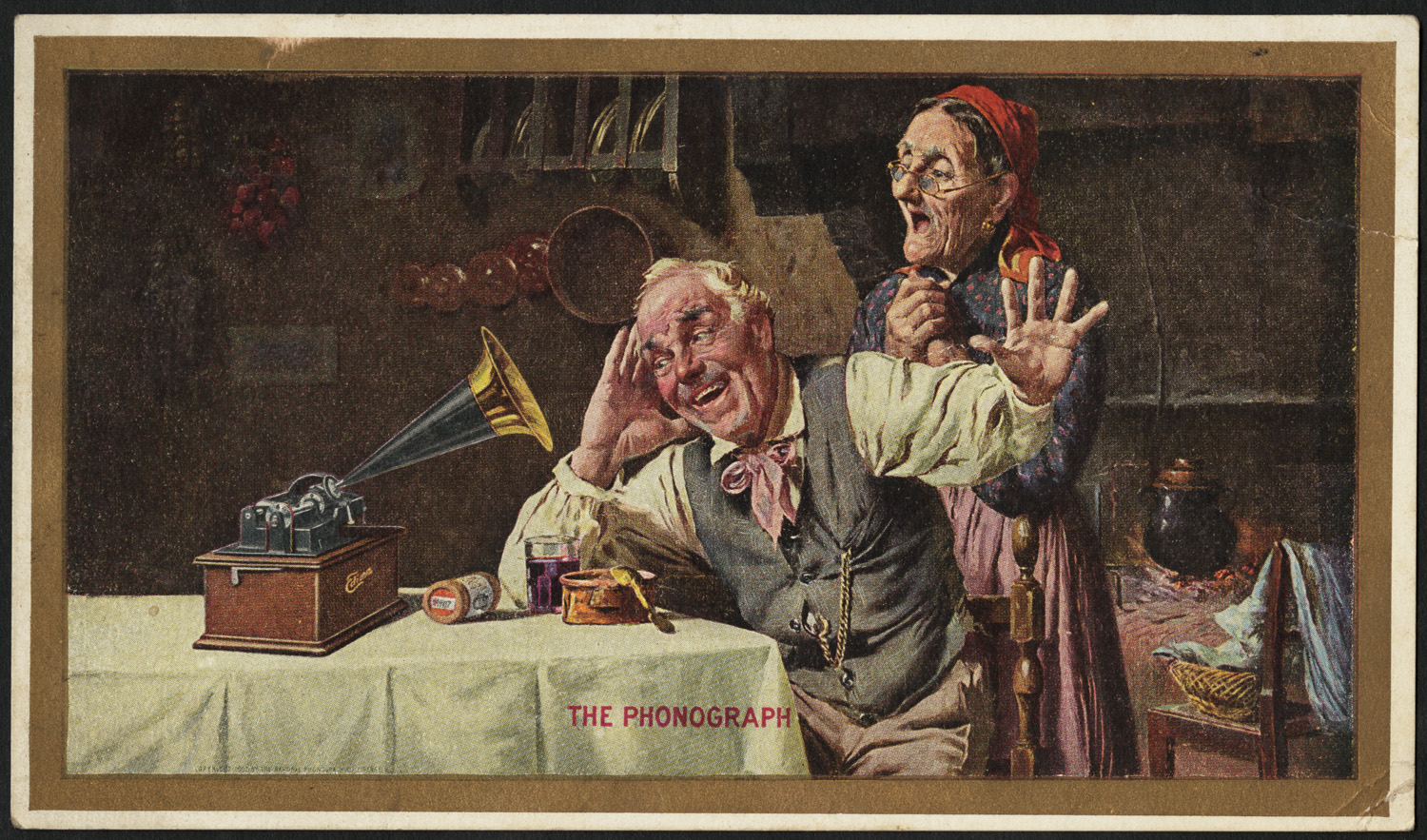 a painting depicting two men at a table and one of them saying they should not have anything else